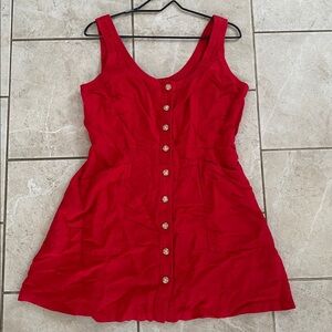 Loft NWT Bright Red Linen Blend Dress Pockets 6